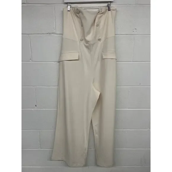 Express Sz XL Cream Strapless Double Breasted Wide Leg Swan Blazer Jumpsuit - Picture 2 of 7
